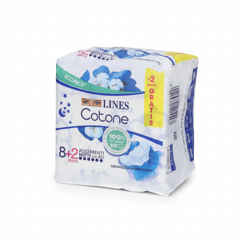 Lines cotone bio assorbenti notte con ali 10pz