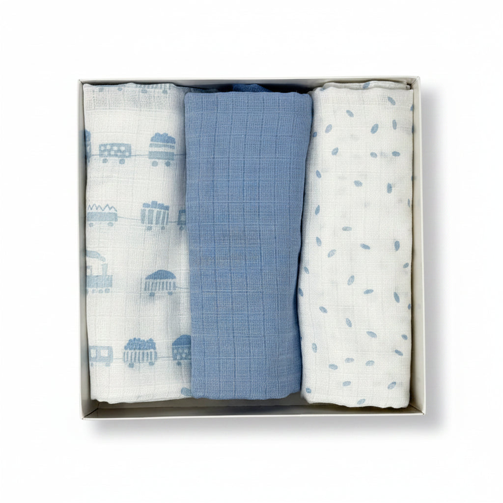 Ellepi Set quadrati di garza 3 pz azzurro 100% cotone