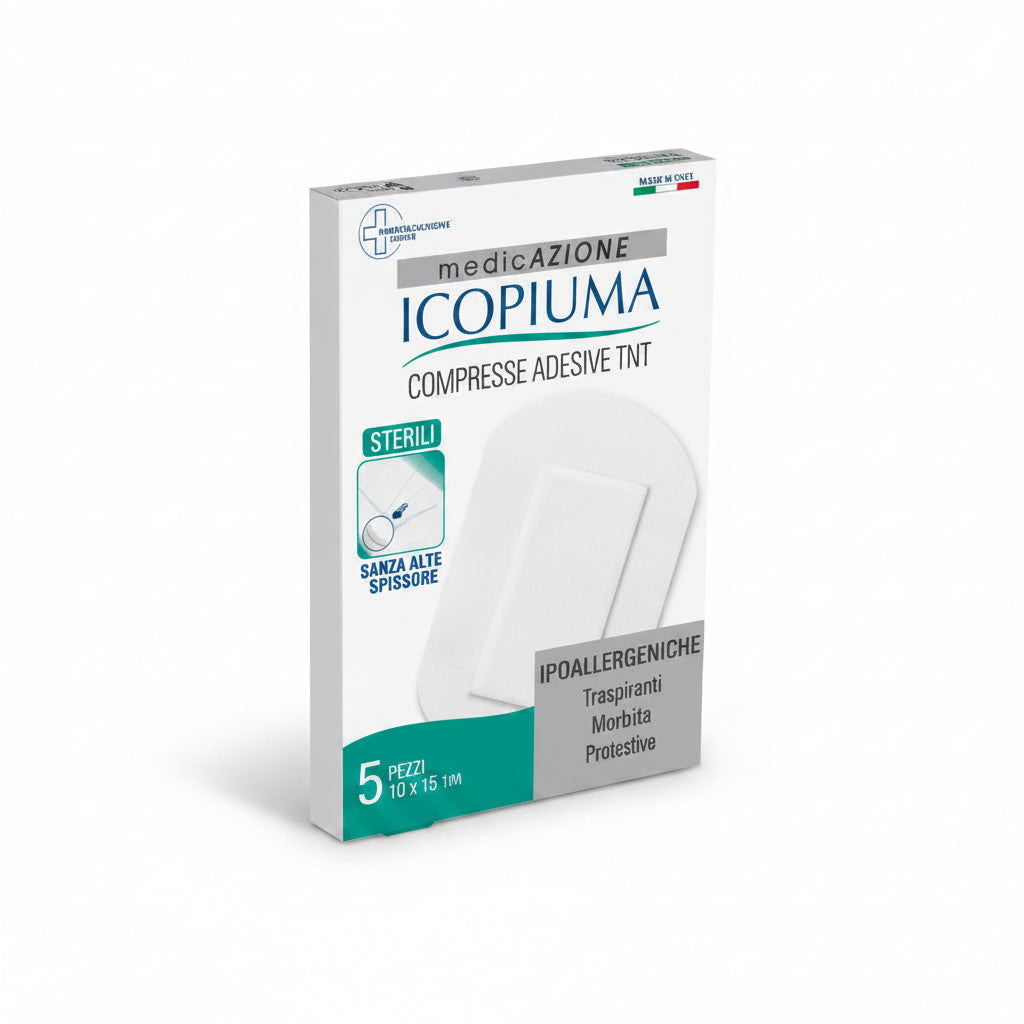Icopiuma Compresse Adesive in TNT Ipoallergeniche Sterili 10x15cm 5pz Bianco