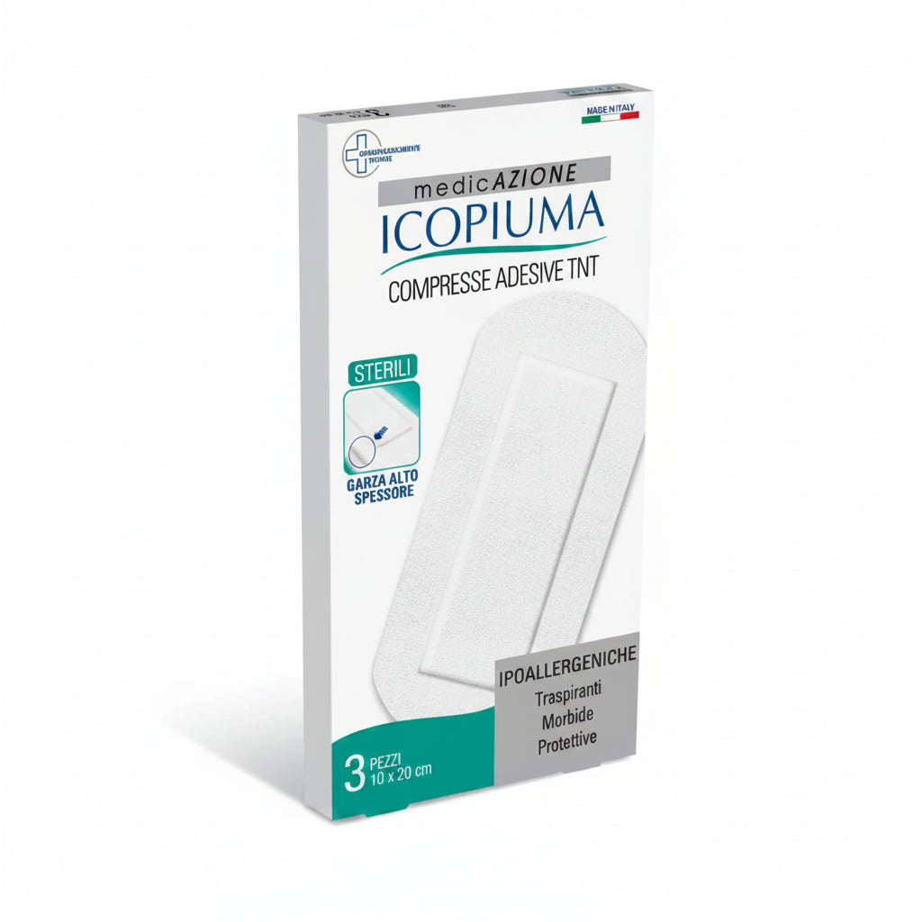Icopiuma Compresse Adesive in TNT Ipoallergeniche Sterili 10x20cm 3pz