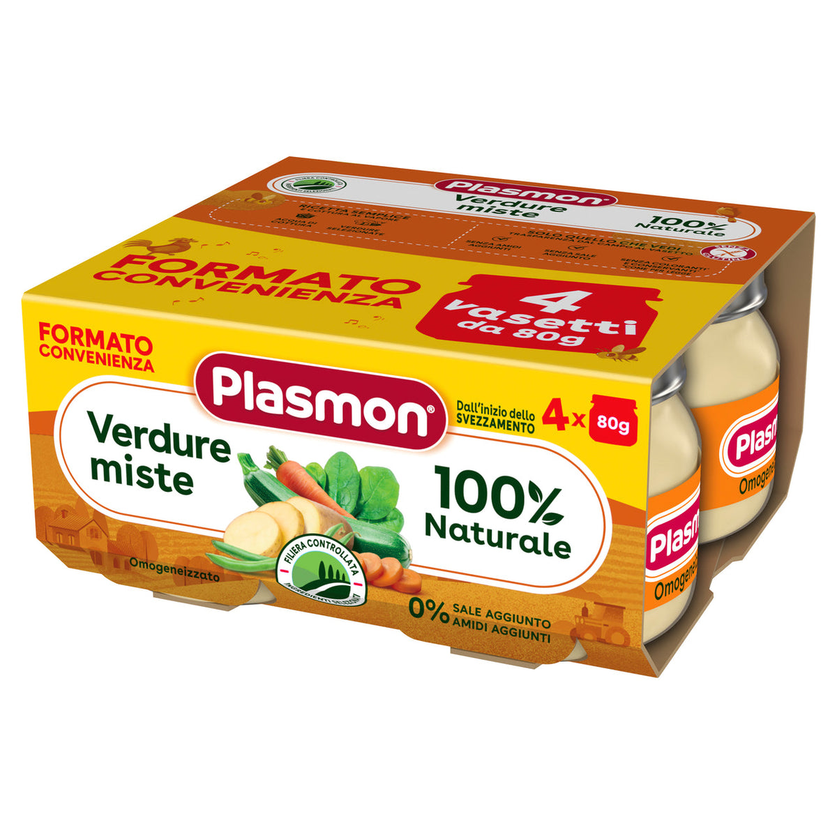 Plasmon omogeneizzato verdure miste, confezione da 4 vasetti da 80 g